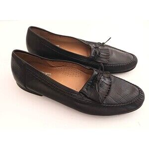 Bruno Magli Blk Leather Lizard Vamp Kiltie Loafer Made in Italy Sz 9.5